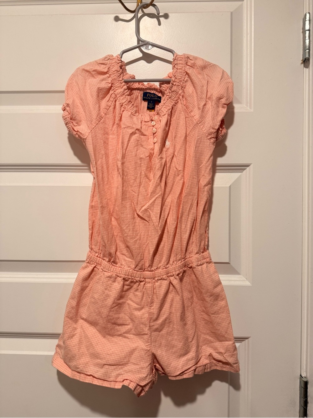 Polo by Ralph Lauren Peach Gingham Girls One-Piece Romper